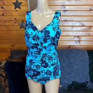 Elegant Blue Floral Women's One Piece Swimsuit